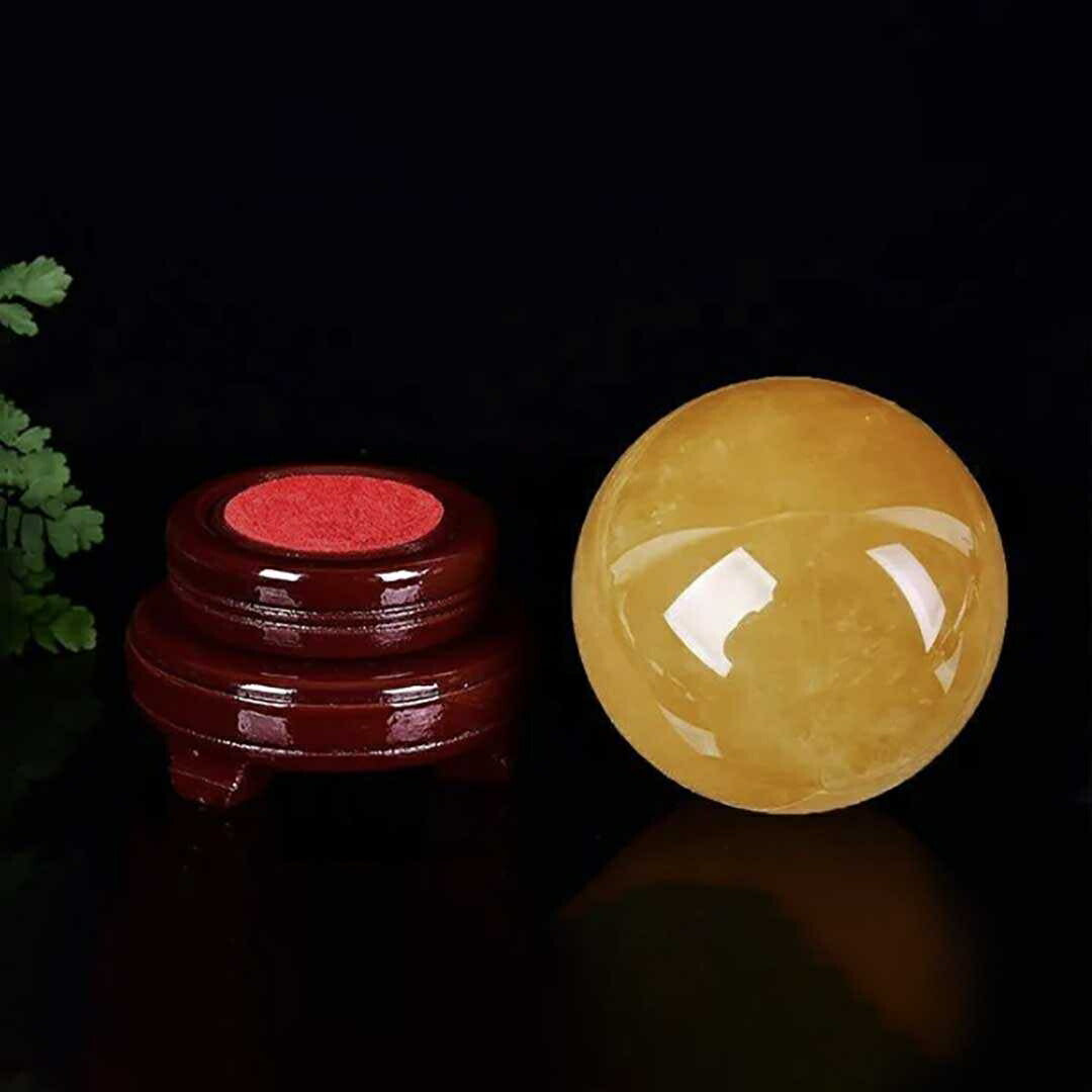 風水 インテリア | シトリン水晶球8cm 木製台座付き 開運風水インテリア