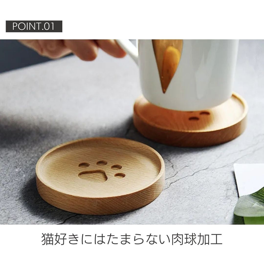雑貨 その他 | 猫の肉球デザイン木製コースター - 北欧風シンプルアート