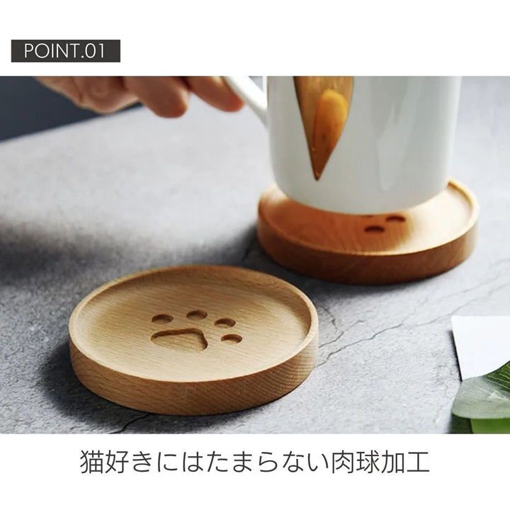 雑貨 その他 | 猫の肉球デザイン木製コースター - 北欧風シンプルアート