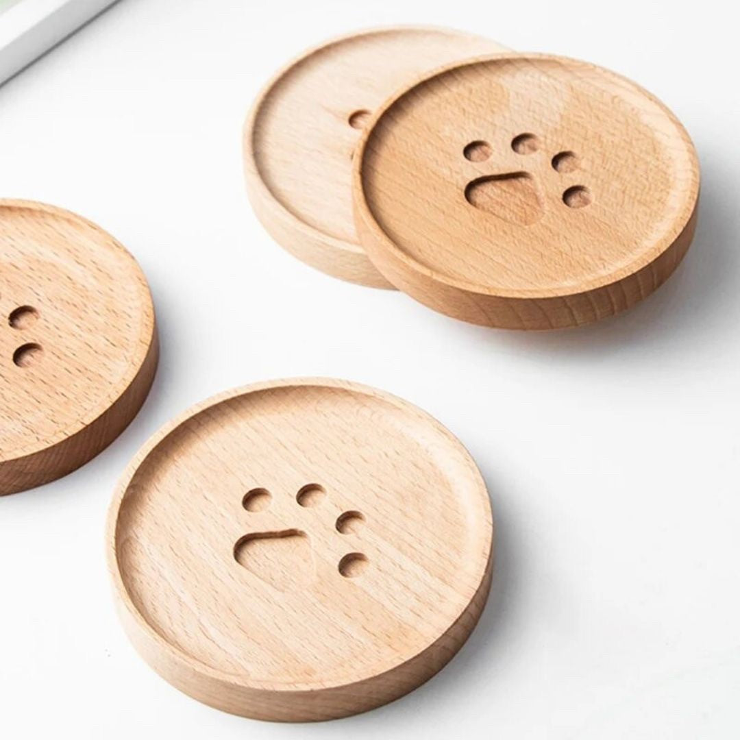 雑貨 その他 | 猫の肉球デザイン木製コースター - 北欧風シンプルアート