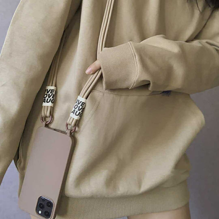 スマホ ヘッドホン | iPhone 13用シリコンケース - ブラウン、ストラップ付き、薄型