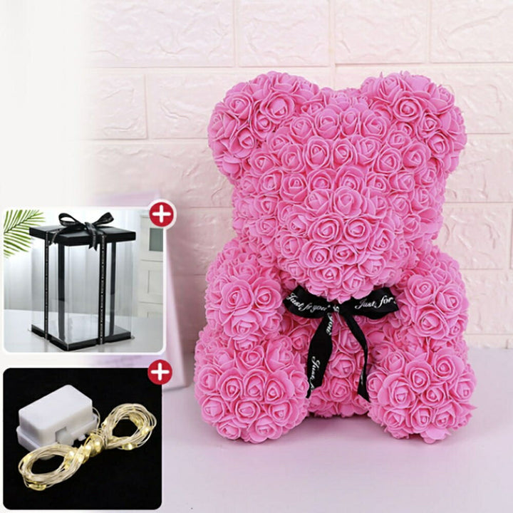 インテリア オブジェ | LEDライト付きプリザーブド薔薇テディベア - レッドorピンク