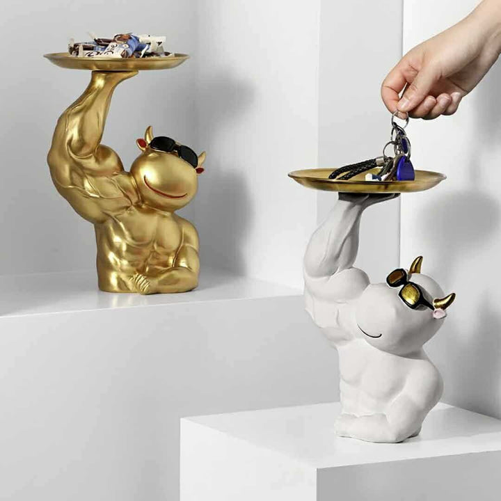 インテリア オブジェ | マッスル牛デザイン サイドテーブル 高さ26cm