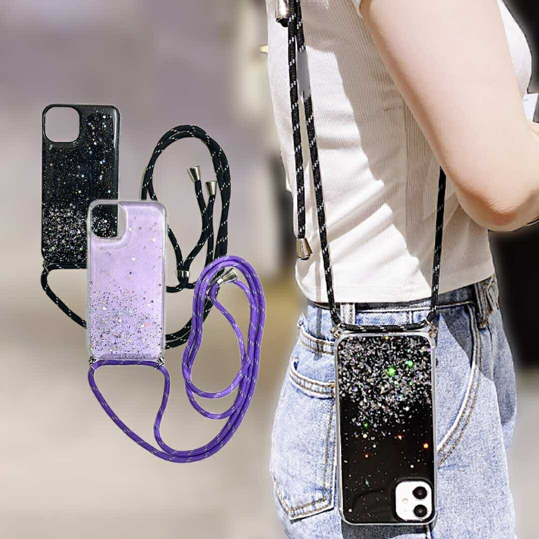スマホ ヘッドホン | iPhone13用キラキラショルダーケース（ブラック/パープル）