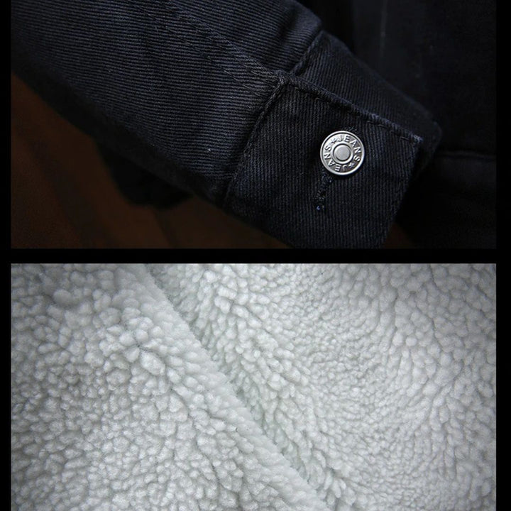 アウタージャケット 男性 | メンズ デニムジャケット 秋冬用 シンプル無地・暖かいウールフリース