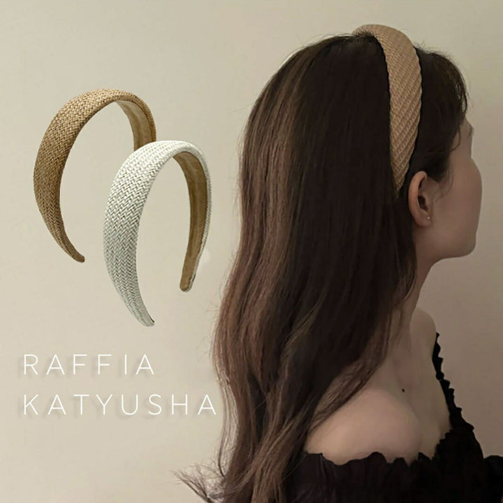 小物 その他 | ラフィアカチューシャ ホワイト/ブラウン 夏リゾート向け レディース