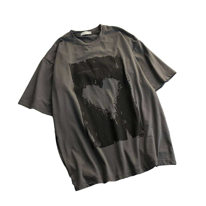 シャツ 女性 | ダークグレー ハート半袖Tシャツ Lサイズ - ゆったり韓国ファッション