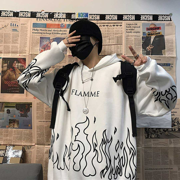 パーカー 男性 | 炎デザイン ビッグシルエットパーカー ユニセックス