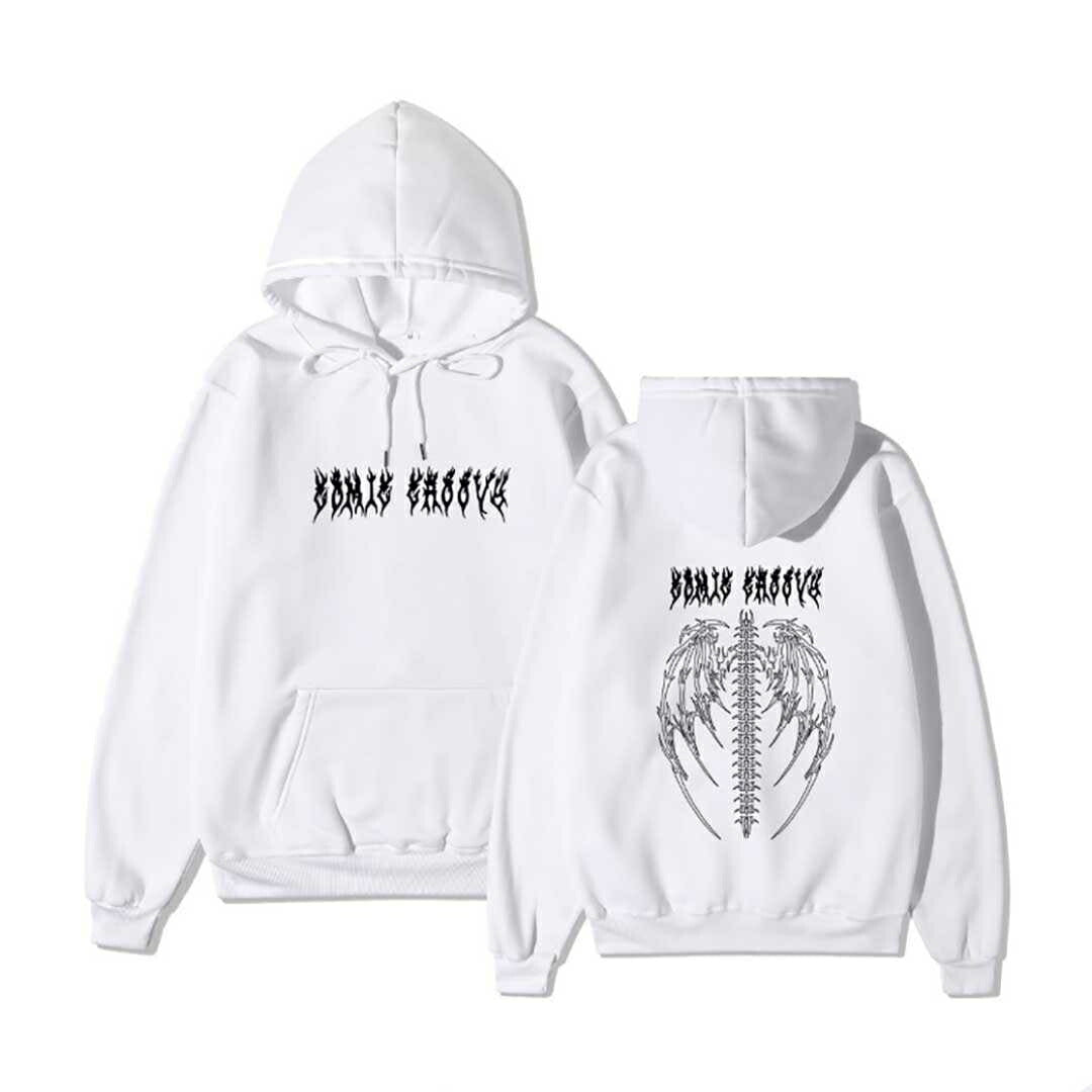 パーカー 女性 | 羽根と骨のデザインパーカー ユニセックス 長袖