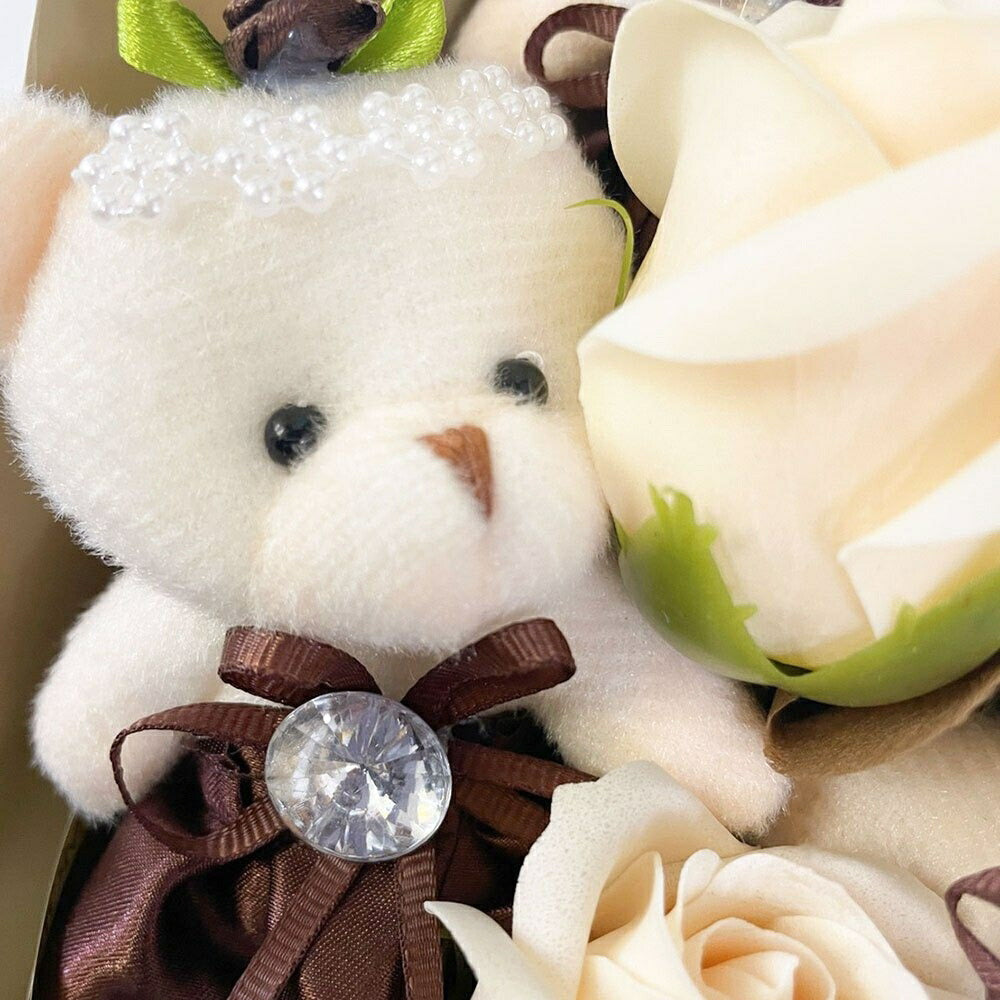 インテリア オブジェ | ベージュクマと薔薇のブーケボックスセット