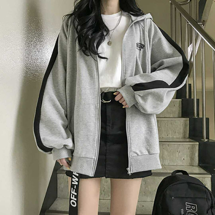 パーカー 女性 | メンズ・レディース兼用 グレーライン入りジップアップパーカー