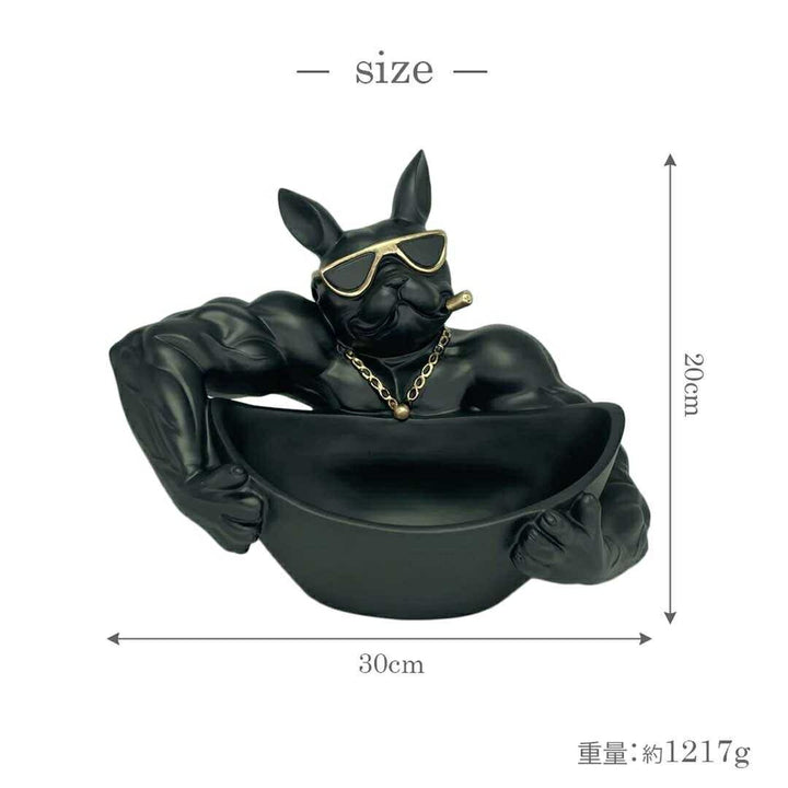 インテリア オブジェ | ブルドッグ置物 小物入れ・貯金箱 ブラックサングラス付き