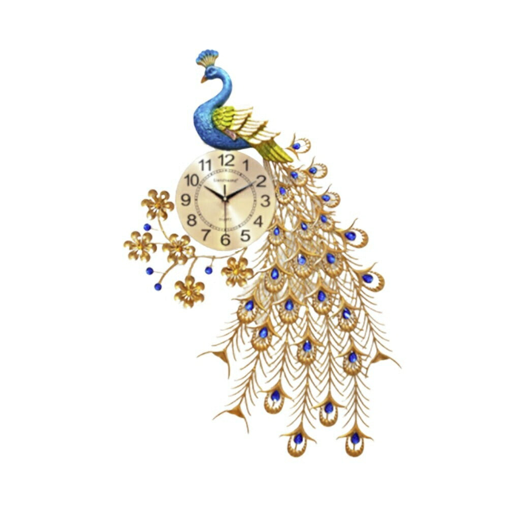 壁掛け時計 | 特大孔雀デザイン壁掛け時計 88cm - ブルーストーン