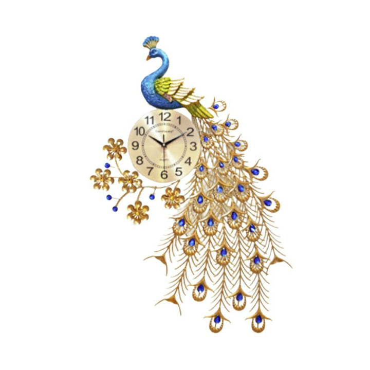 壁掛け時計 | 特大孔雀デザイン壁掛け時計 88cm - ブルーストーン