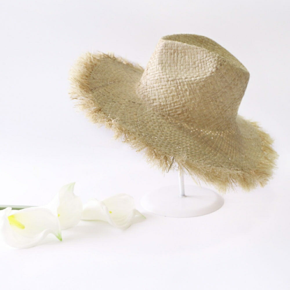 キャップ | レディースつば広麦わらハット フリンジ付き リゾート向け