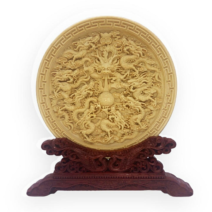 風水 インテリア | 九龍円盤型木彫り置物 - 風水開運インテリア