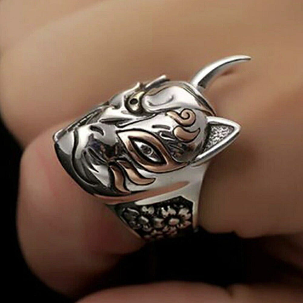 リング | 般若と狐の開運指輪 アンティーク風