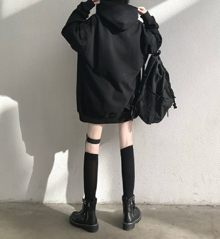 パーカー 女性 | ブラックオフショルダーパーカー ビッグシルエット