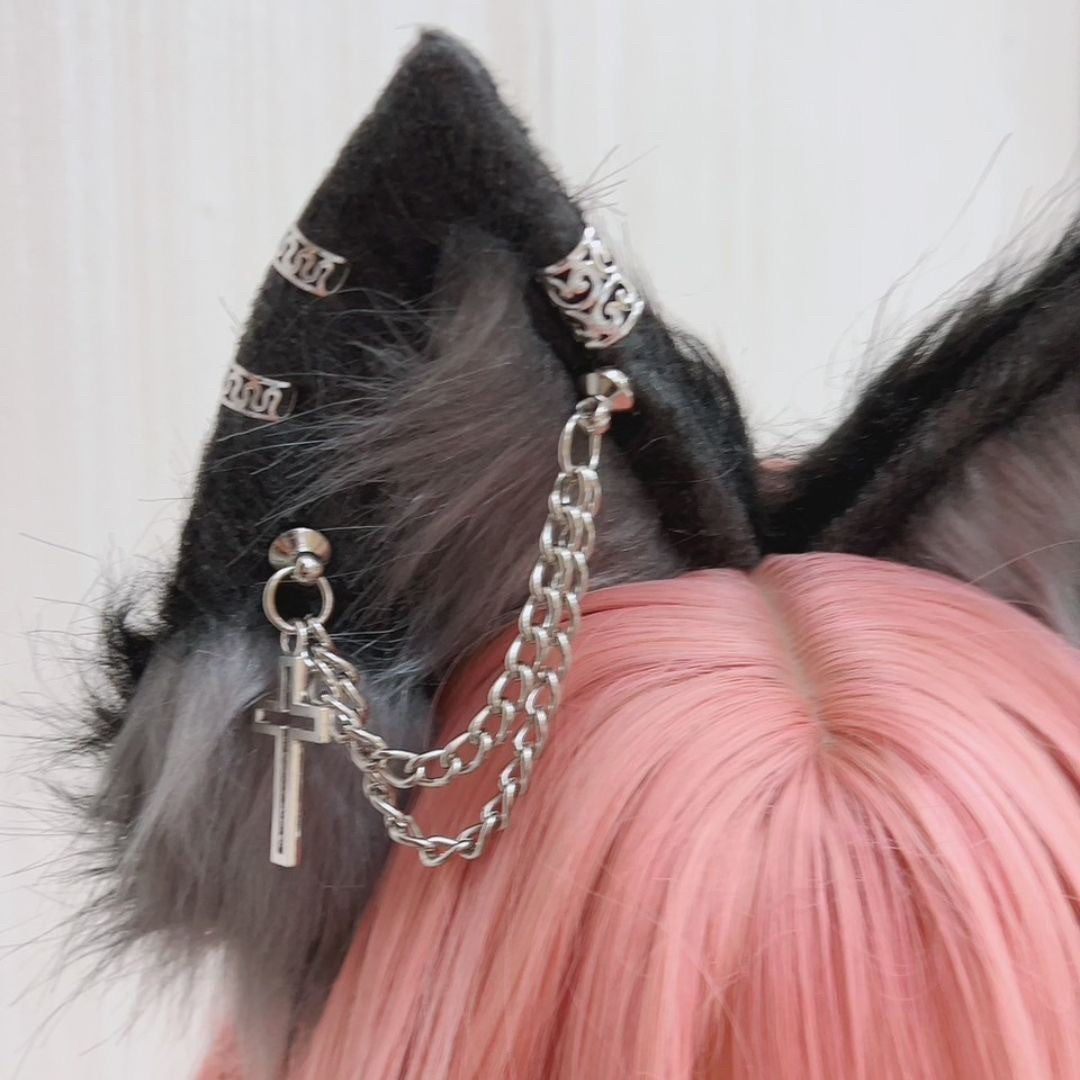 仮装 | ウルフ耳カチューシャ レッド/ブラック コスプレアクセサリー