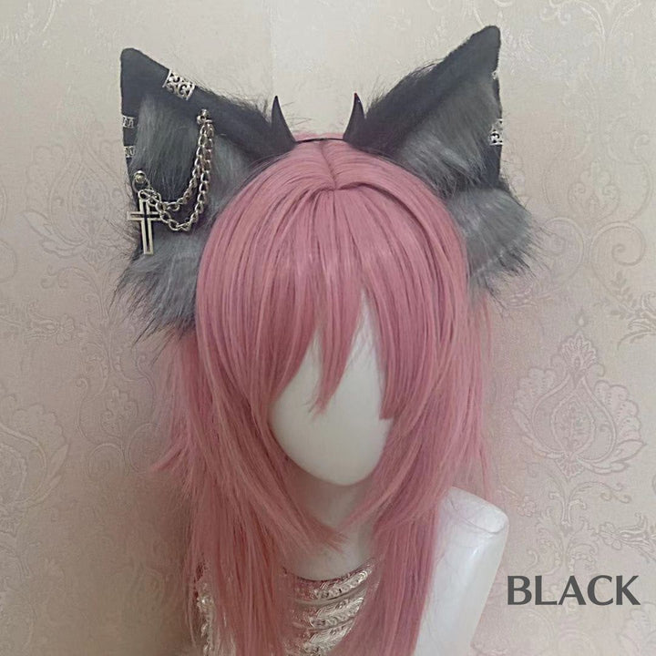 仮装 | ウルフ耳カチューシャ レッド/ブラック コスプレアクセサリー