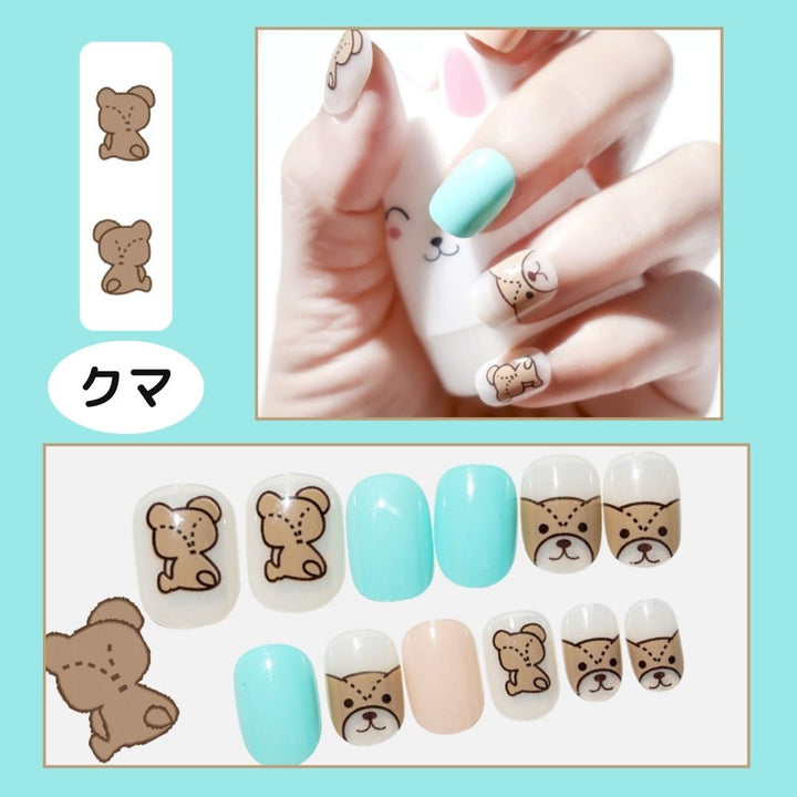 コスメティック | 子供用ネイルチップ 24個入り 猫＆フルーツデザイン