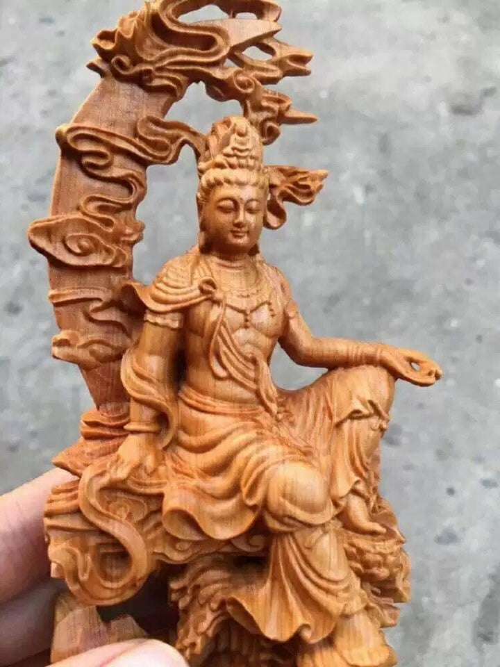 風水 インテリア | ツゲ木彫り観音像 置物 風水開運