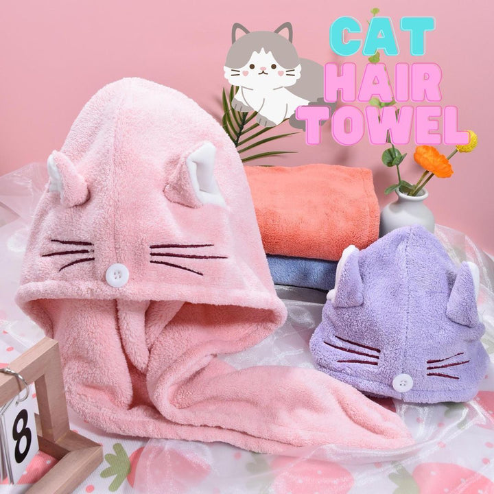 インテリアインテリア雑貨 その他 | ピンク猫デザインの速乾ヘアタオル（ボタン付き）
