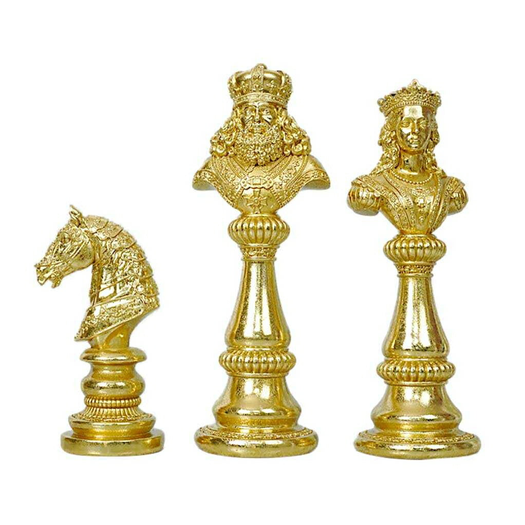 インテリア オブジェ | ナイト＆クイーン チェス駒デザイン置物3個セット 【アンティーク調仕上げ・微細な塗装ムラ等あり】
