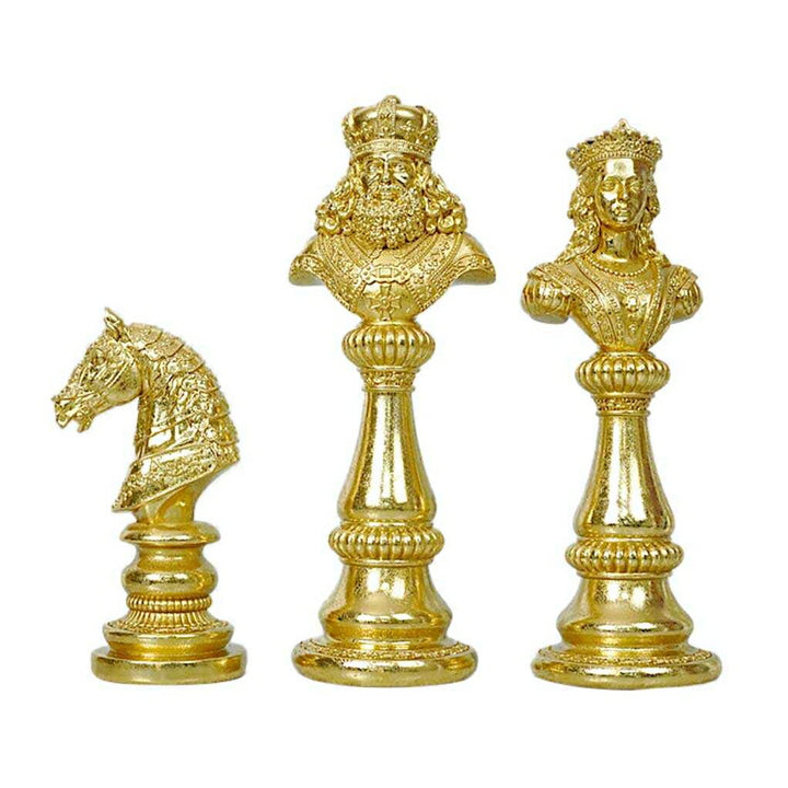 インテリア オブジェ | ナイト＆クイーン チェス駒デザイン置物3個セット 【アンティーク調仕上げ・微細な塗装ムラ等あり】
