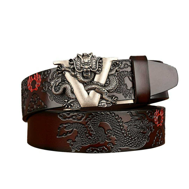 ベルト | ドラゴンデザイン スライド式メンズ革ベルト（無段階調整・選べるサイズ）