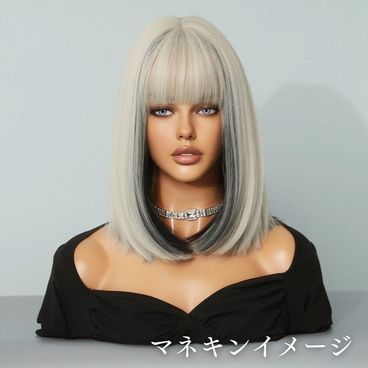 コスプレ小物 | ホワイトベージュブラックインナーカラーボブフルウィッグ