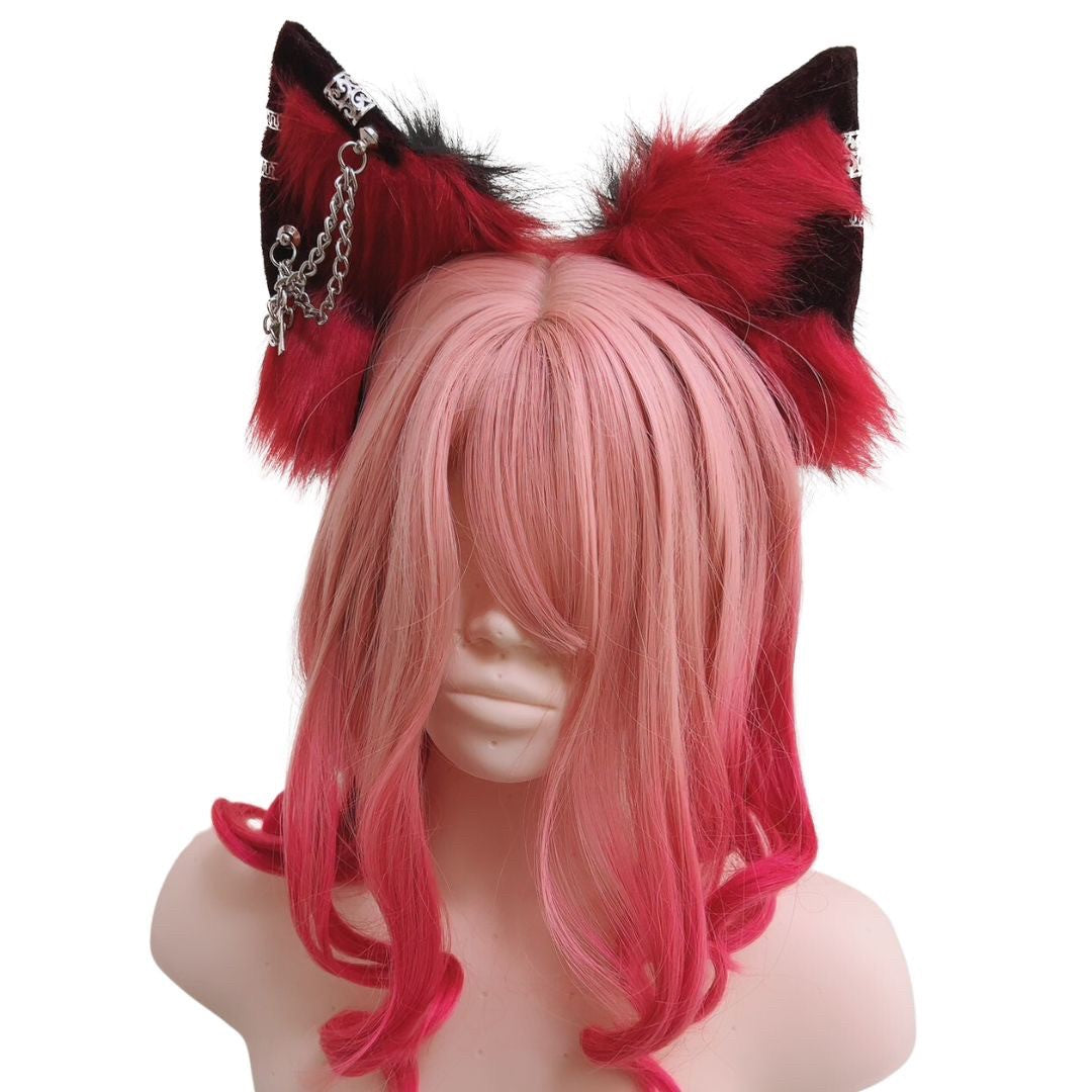 仮装 | ウルフ耳カチューシャ レッド/ブラック コスプレアクセサリー