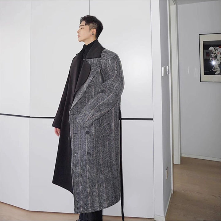 アウタージャケット 男性 | ウールブレンド ツートンロングコート - スマート＆シック 秋冬向け