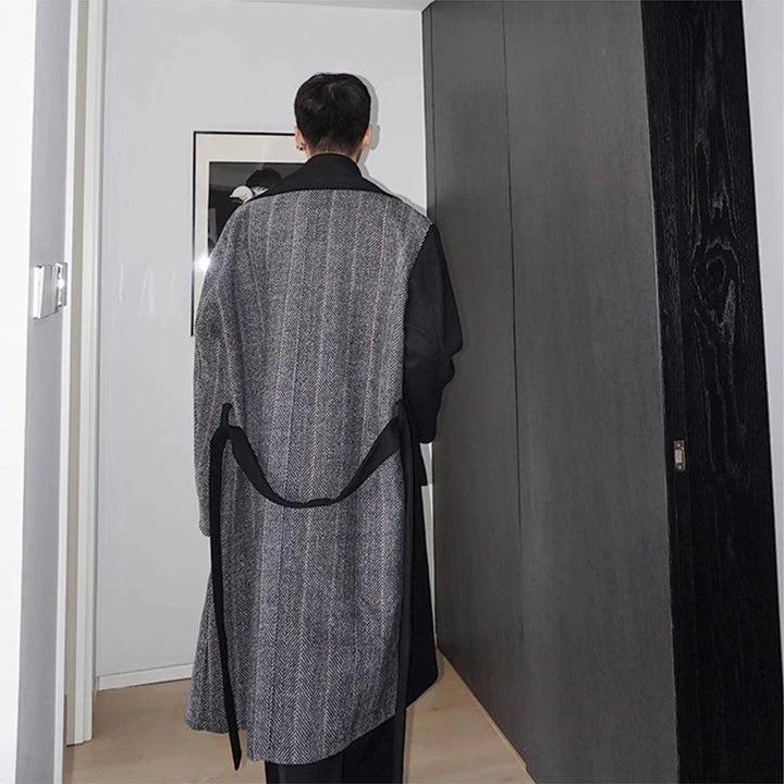 アウタージャケット 男性 | ウールブレンド ツートンロングコート - スマート＆シック 秋冬向け