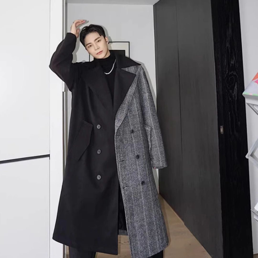 アウタージャケット 男性 | ウールブレンド ツートンロングコート - スマート＆シック 秋冬向け