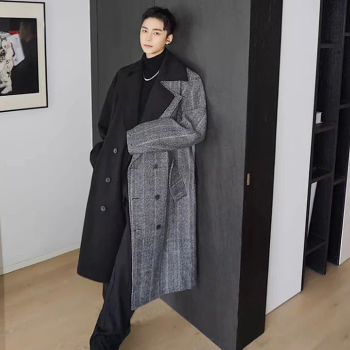 アウタージャケット 男性 | ウールブレンド ツートンロングコート - スマート＆シック 秋冬向け