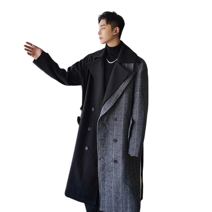 アウタージャケット 男性 | ウールブレンド ツートンロングコート - スマート＆シック 秋冬向け