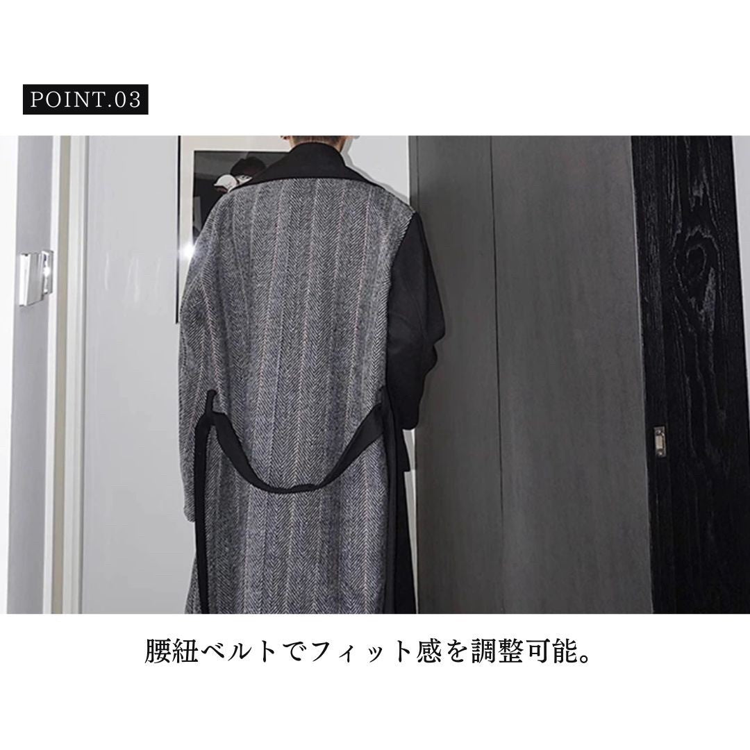 アウタージャケット 男性 | ウールブレンド ツートンロングコート - スマート＆シック 秋冬向け