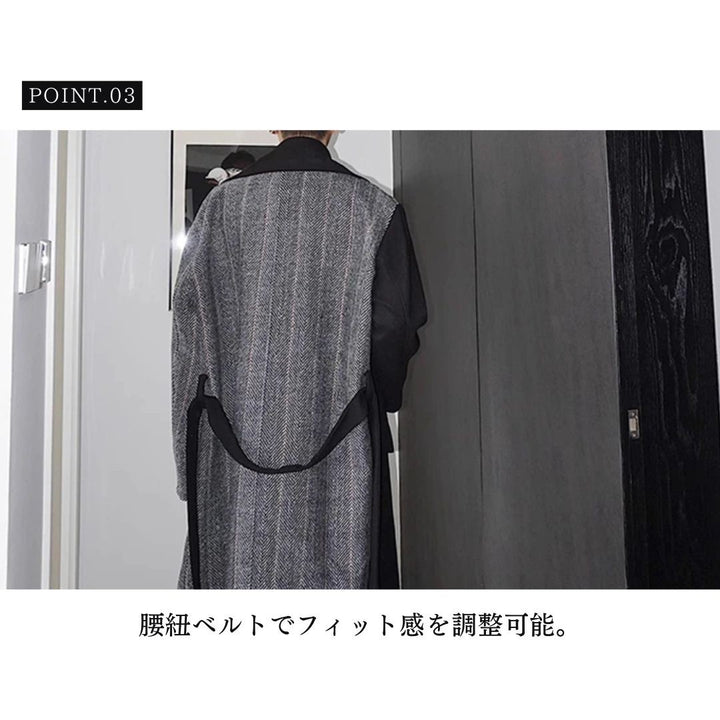アウタージャケット 男性 | ウールブレンド ツートンロングコート - スマート＆シック 秋冬向け