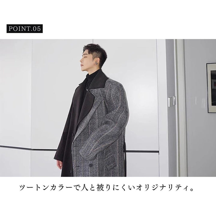 アウタージャケット 男性 | ウールブレンド ツートンロングコート - スマート＆シック 秋冬向け
