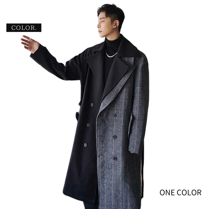 アウタージャケット 男性 | ウールブレンド ツートンロングコート - スマート＆シック 秋冬向け