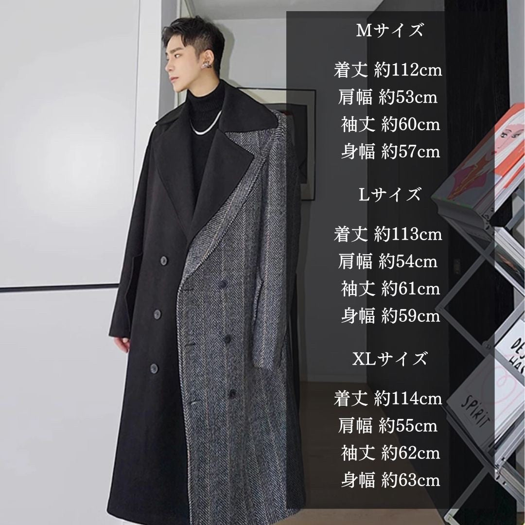 アウタージャケット 男性 | ウールブレンド ツートンロングコート - スマート＆シック 秋冬向け