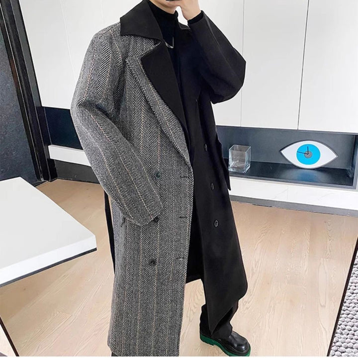 アウタージャケット 男性 | ウールブレンド ツートンロングコート - スマート＆シック 秋冬向け