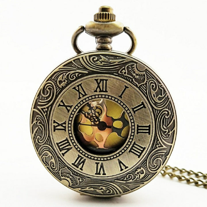 風水 時計 | ヴィンテージ懐中時計 ブロンズクォーツ ローマ数字チェーン付き