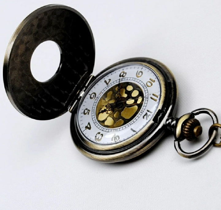 風水 時計 | ヴィンテージ懐中時計 ブロンズクォーツ ローマ数字チェーン付き