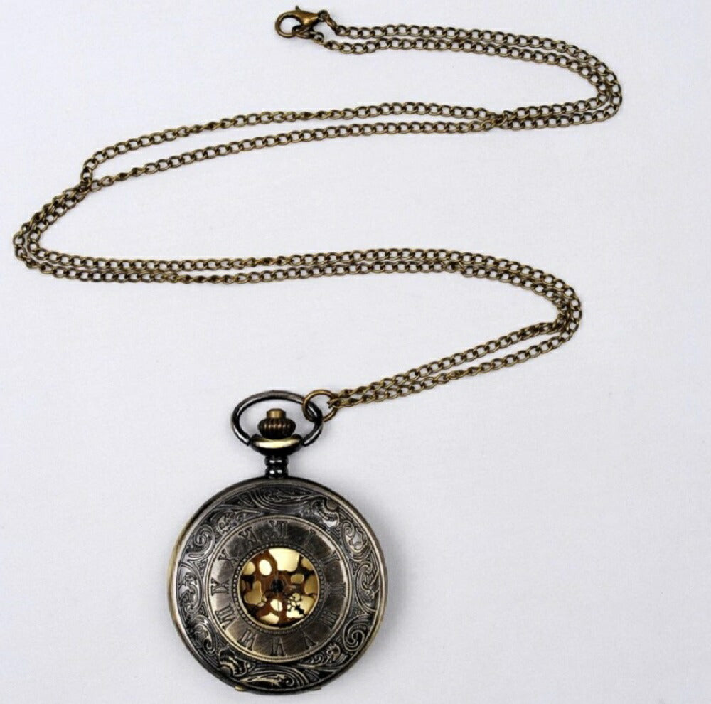 風水 時計 | ヴィンテージ懐中時計 ブロンズクォーツ ローマ数字チェーン付き