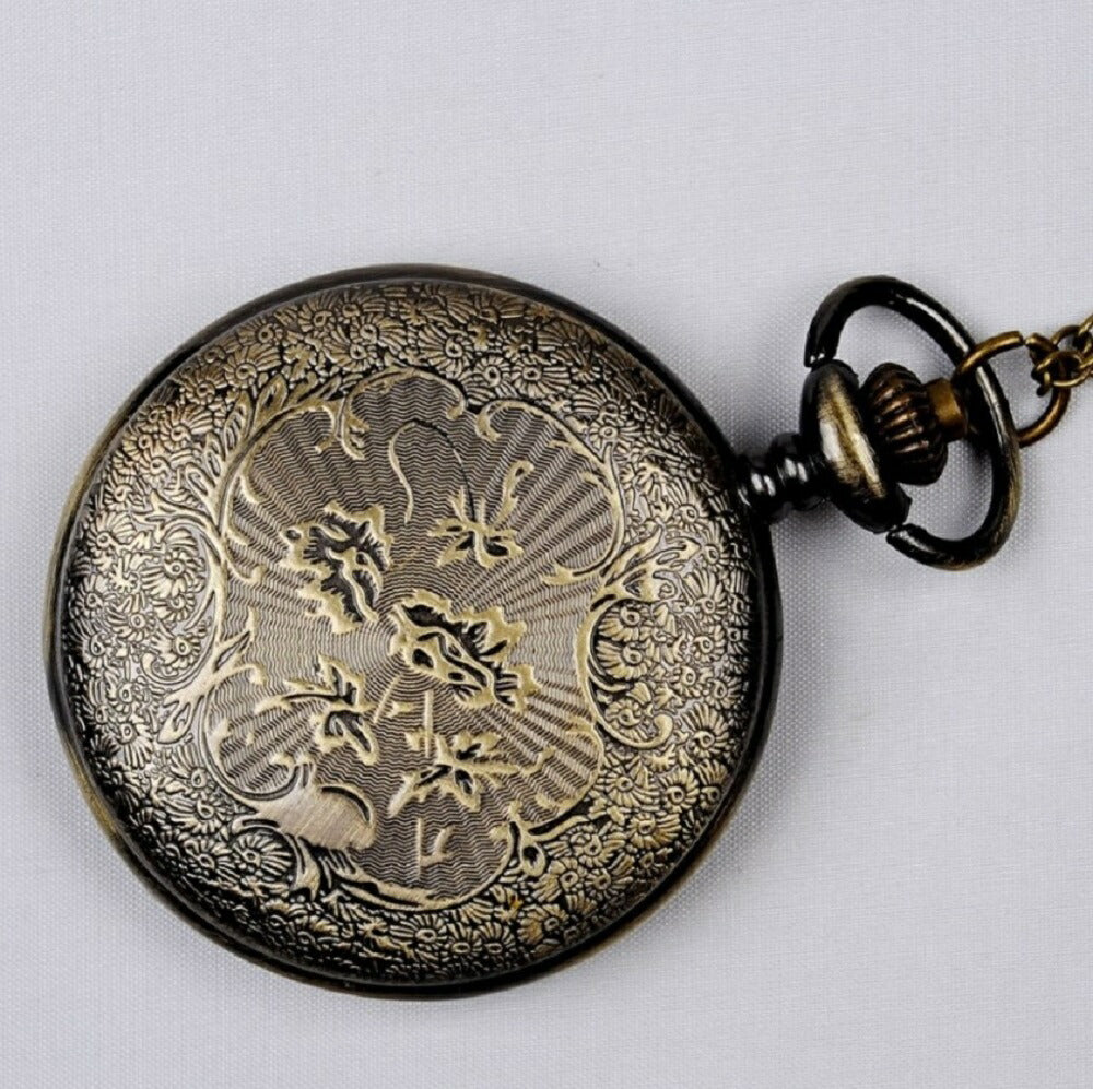 風水 時計 | ヴィンテージ懐中時計 ブロンズクォーツ ローマ数字チェーン付き