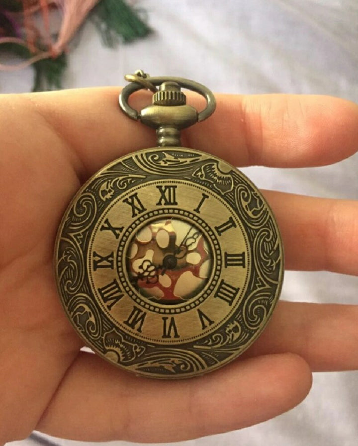 風水 時計 | ヴィンテージ懐中時計 ブロンズクォーツ ローマ数字チェーン付き