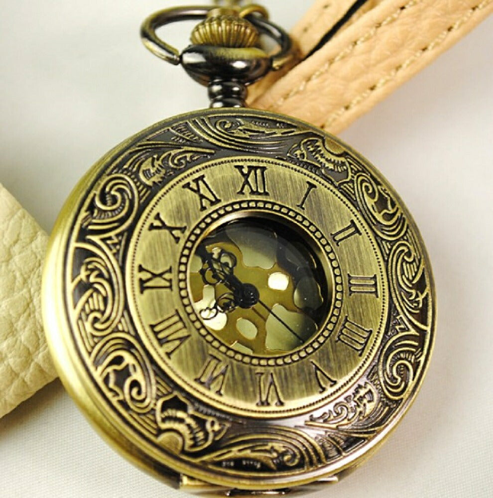 風水 時計 | ヴィンテージ懐中時計 ブロンズクォーツ ローマ数字チェーン付き