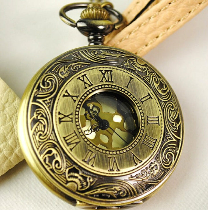 風水 時計 | ヴィンテージ懐中時計 ブロンズクォーツ ローマ数字チェーン付き